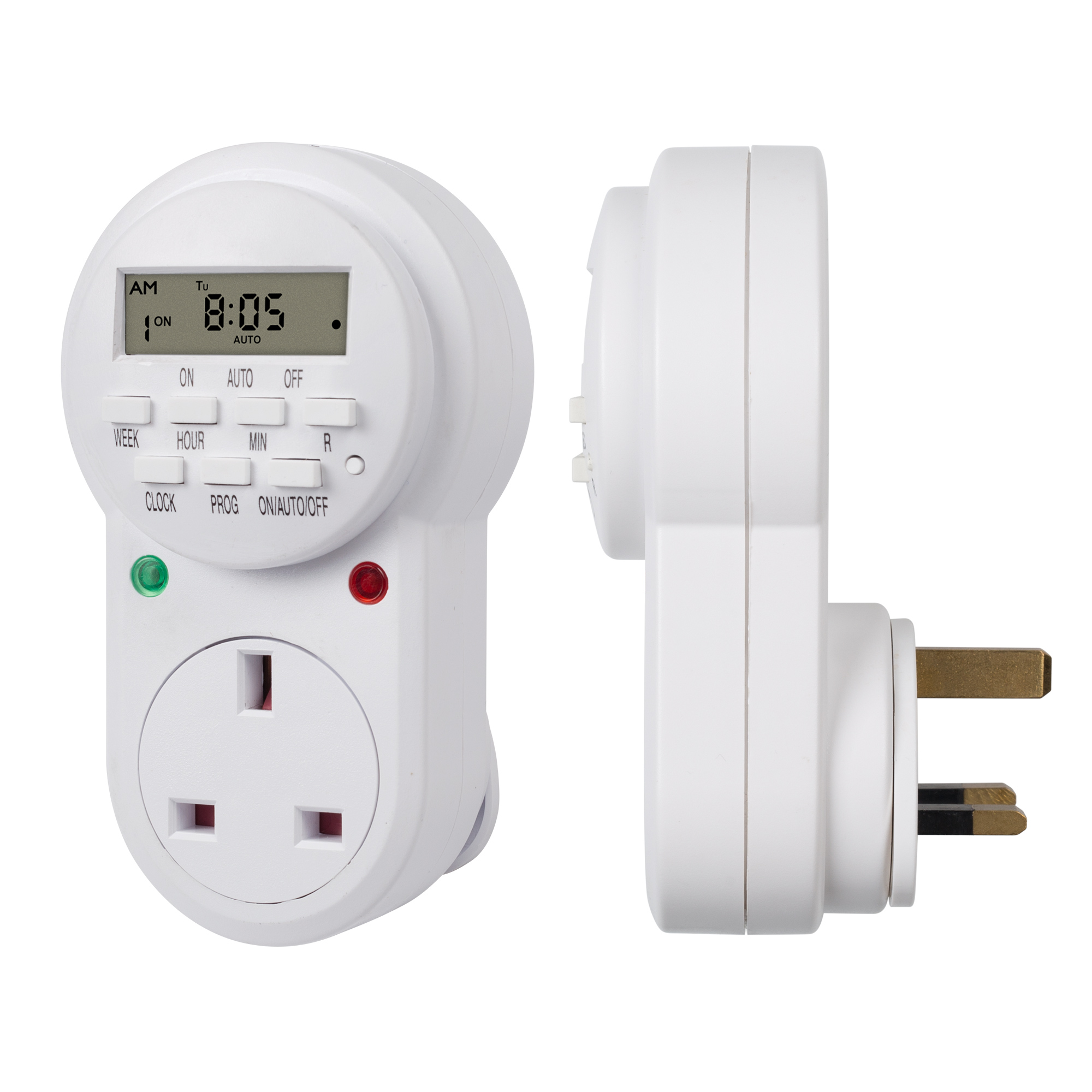 HBN Indoor Timer-24 Hour Plug-In Mechanical Indoor Mini Timer with 2 Outlets, 3 Prong, 2-Pack, White