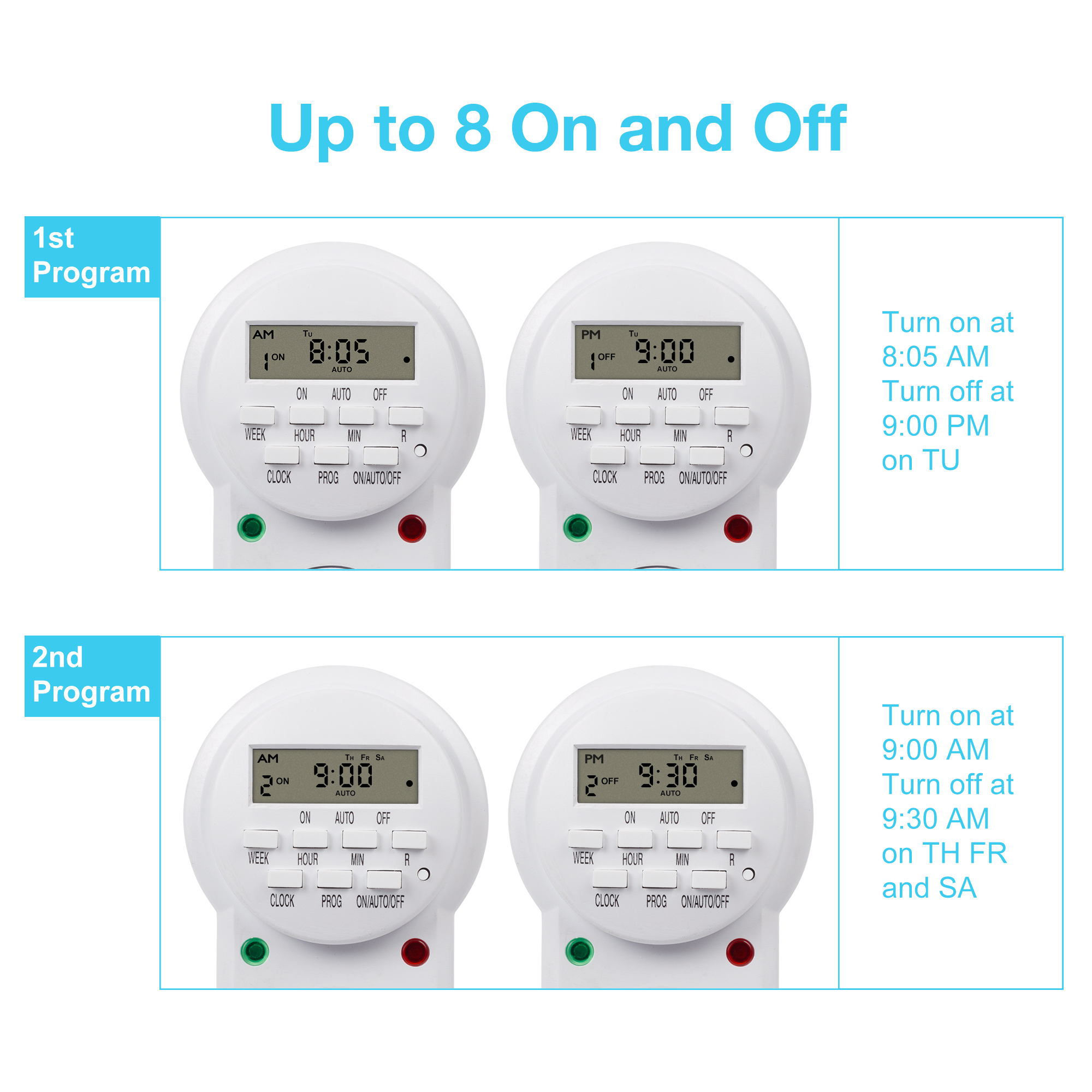 HBN Programmable Electronic Plug-in Timer Plug with LCD Display 24 Hours, 2 Pack